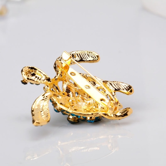 **ROCHELLE* Gold x Blue Fashion Sea Turtle Brooch - Picture 3 of 4